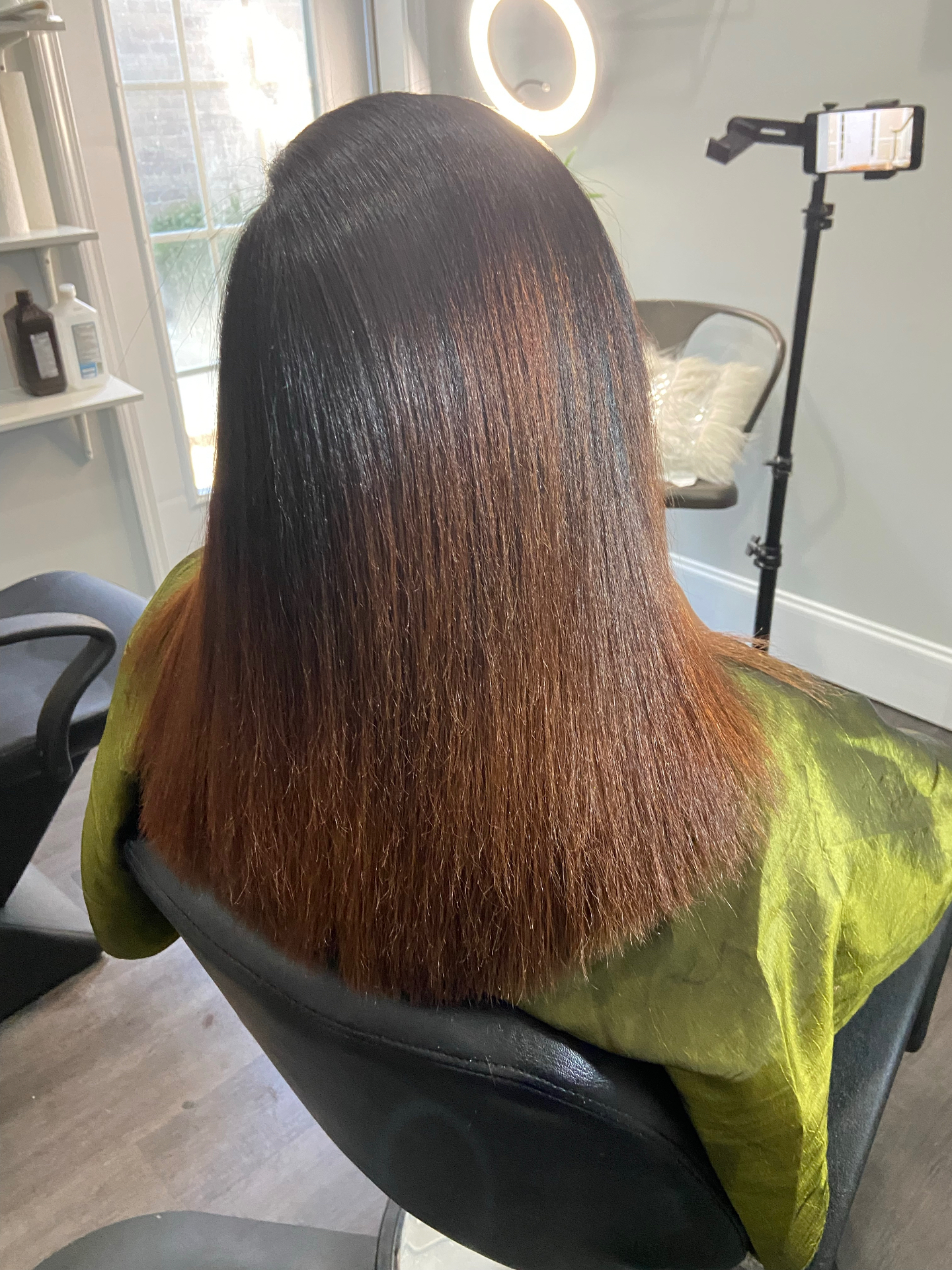 Fine natural hair silk press cared for with the Duplan Method